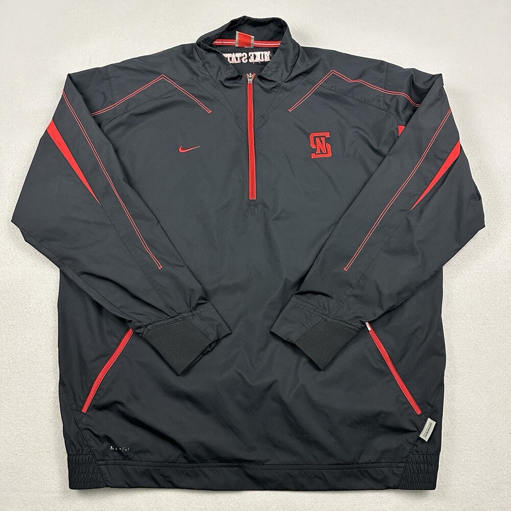 Vintage Nike Track Jacket Men Large Black Red 1/4 Zip Fit Storm Windbreaker Y2K